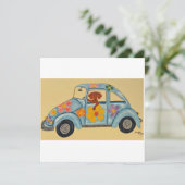Dachshund in hippie-auto kaart (Staand voorkant)