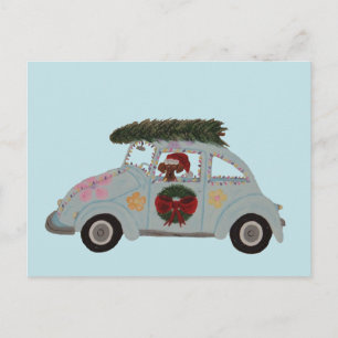 Dachshund in Hippie-auto met Kerst Briefkaart