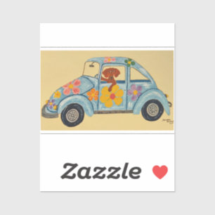 Dachshund in hippie-auto sticker