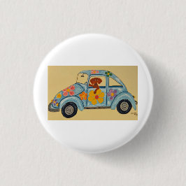 Dachshund in Hippie car  Ronde Button 3,2 Cm