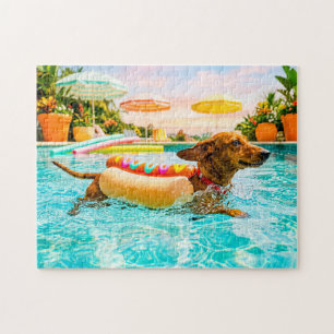 Dachshund in hotdog pak legpuzzel