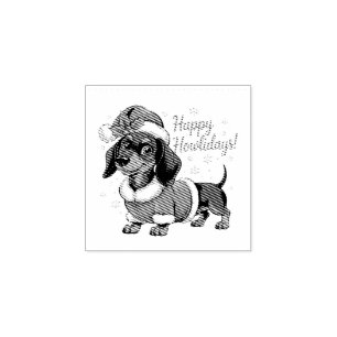 Dachshund in Kerstmannenhoed Kerstmis Rubberstempel