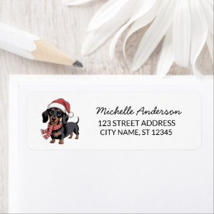 Dachshund in kerstmuts Retouradres kerstkaarten Etiket