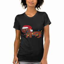 Dachshund in kerstverlichting verstrikt