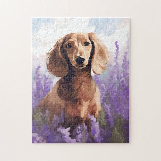 Dachshund in Lavendelveld Legpuzzel (Verticaal)