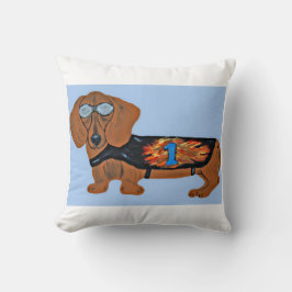 Dachshund in Racing Jacket Throw Pillow Kussen