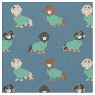 Dachshund in schrobben donkerblauw stof