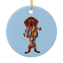 Dachshund in sjaal verstrikt