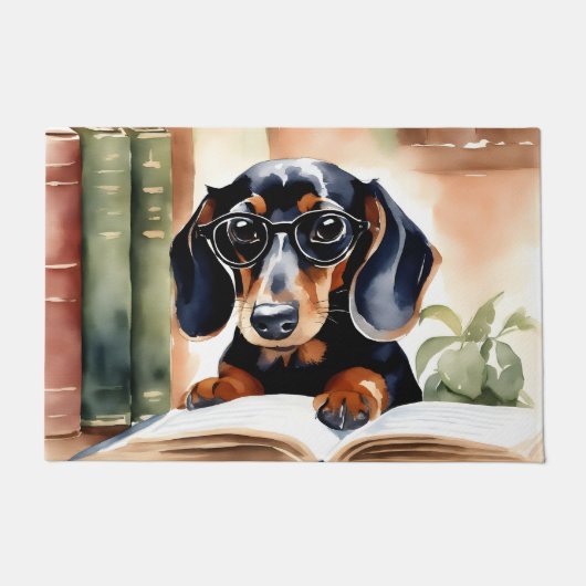 Dachshund in Waterverf Kunst Deurmat (Voorkant)