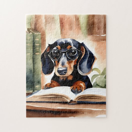 Dachshund in Waterverf Kunst Legpuzzel (Verticaal)