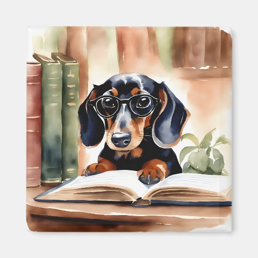 Dachshund in Waterverf Kunst Magneet (Voorkant)