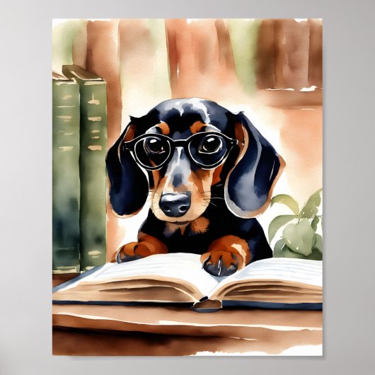 Dachshund in Waterverf Kunst Poster (Voorkant)