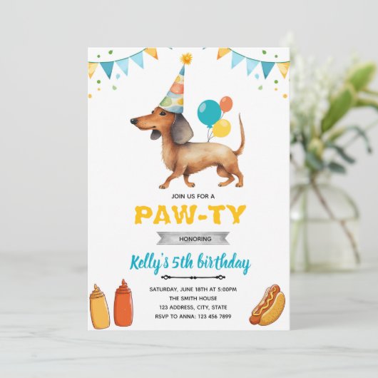Dachshund invitation à la fête hotdog (Debout devant)