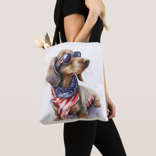 DACHSHUND JULY 4TH CANVAS TAS (Dichtbij)