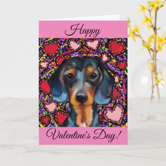 DACHSHUND KAART (Gele Bloem)