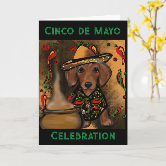 Dachshund Kaart (Gele Bloem)