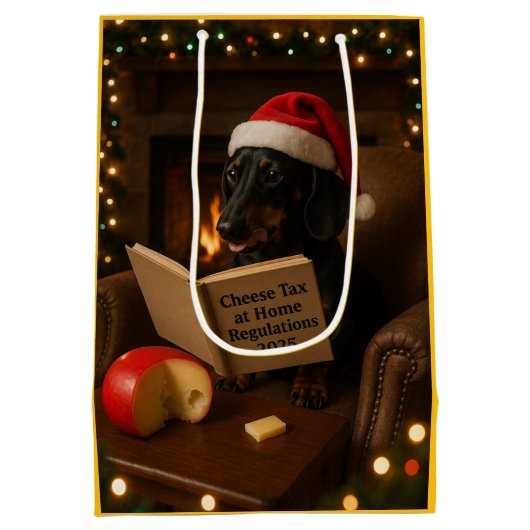 Dachshund 'Kaasbelasting' Kerstcadeautas  Medium Cadeauzakje (Achterkant)