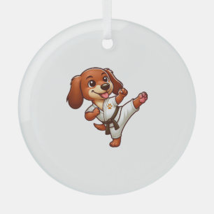 Dachshund karate martial arts hoge kick glas ornament