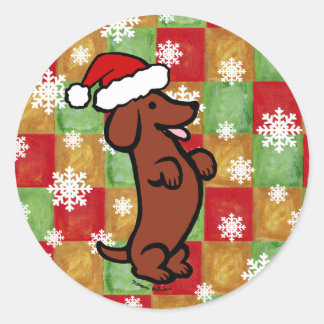 Dachshund Kerst Cartoon Sneeuwvlokken Ronde Sticker