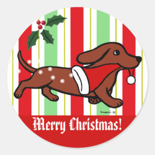 Dachshund Kerst Cartoon Sneeuwvlokken Ronde Sticker