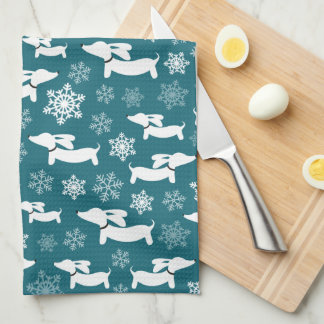 Dachshund Kerst Chef Gift Blauwgroen Theedoek