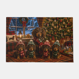 Dachshund Kerst Familie met 4 Puppies Deurmat