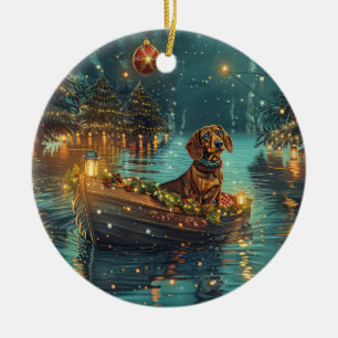 Dachshund Kerst Feestelijke Reis Keramisch Ornament