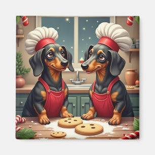 Dachshund Kerst Koekjes Bakkers Vakantie Schilderi Magneet