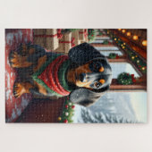 Dachshund Kerst Kunst Legpuzzel (Horizontaal)