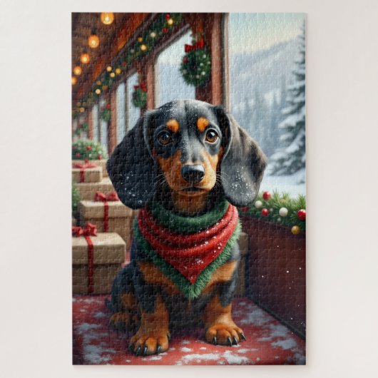 Dachshund Kerst Kunst Legpuzzel (Verticaal)