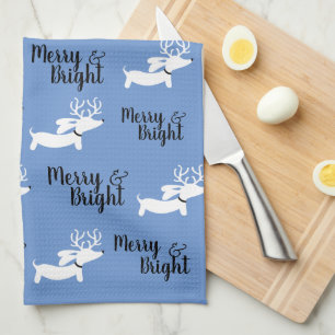 Dachshund kerst Merry Dish Kitchen Towel Theedoek
