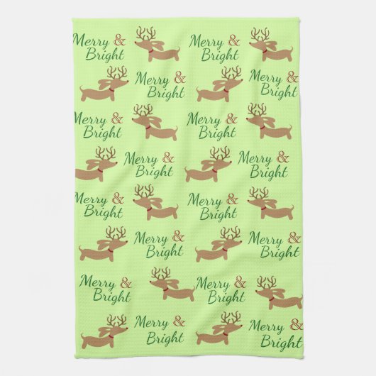 Dachshund kerst Merry Dish Kitchen Towel Theedoek (Verticaal)