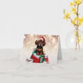 Dachshund Kerst Puppy Wenskaart Kaart (Gele Bloem)
