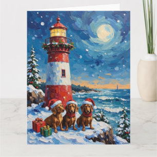 Dachshund Kerst Vuurtoren Vakantie Kaart
