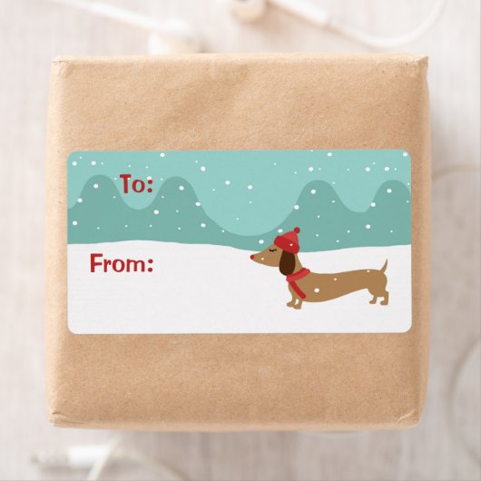 Dachshund Kerst Warm Wishes Cadeau Labels (Insitu)