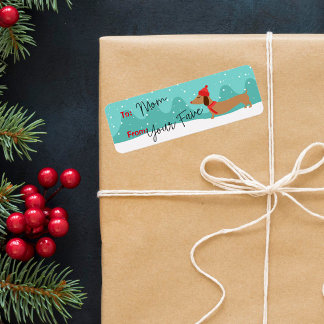 Dachshund Kerst Warm Wishes Kleine Cadeau Labels