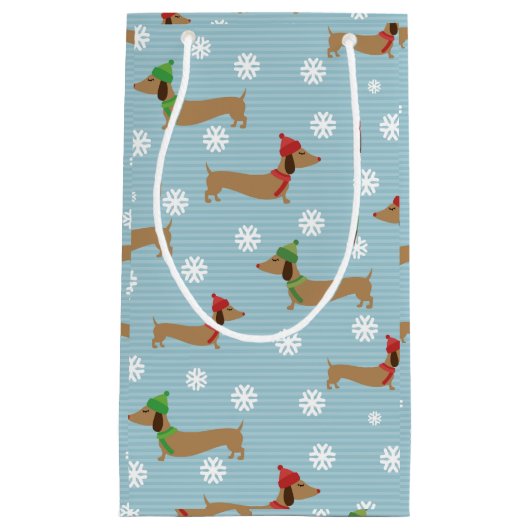 Dachshund Kerst Wrapping Papier Schattigee Sneeuwv Klein Cadeauzakje (Voorkant)