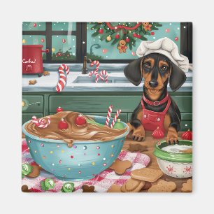 Dachshund Kerstbakken: Feestelijke Kerst Magneet