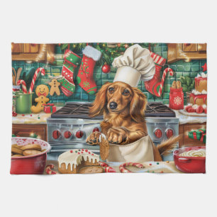 Dachshund Kerstbakken: Feestelijke Kerstmis Theedoek