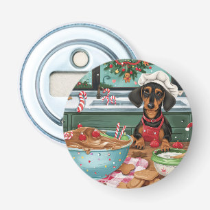 Dachshund Kerstbakken: Festive Kerst Button Flesopener