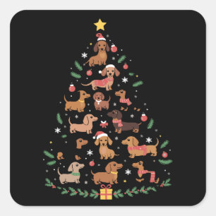Dachshund Kerstboom Hondenliefhebber Hondenbezitte Vierkante Sticker