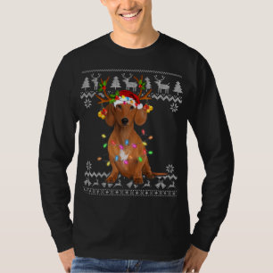 Dachshund Kerstboom Licht Santa Hat Hondenliefhebb T-shirt
