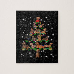 Dachshund-kerstboom met vlieglicht legpuzzel