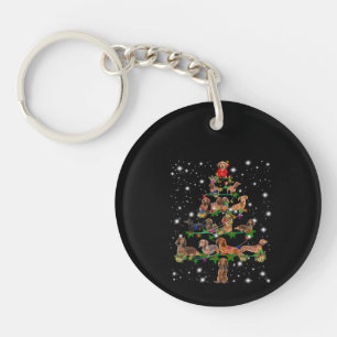 Dachshund-kerstboom met vlieglicht sleutelhanger