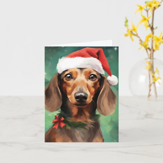 Dachshund Kerstborstel schilderen kunstwerk Kaart (Gele Bloem)