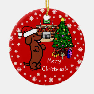 Dachshund-kerstCartoon Keramisch Ornament