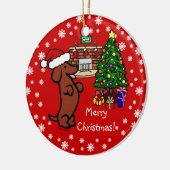 Dachshund-kerstCartoon Keramisch Ornament (Links)