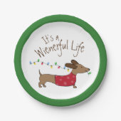 Dachshund-kerstdessert Wegwerpbaar Bord (Voorkant)