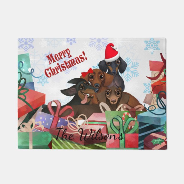 Dachshund Kerstdoormat Deurmat (Voorkant)