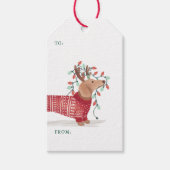 Dachshund kersthond Cozy Sweater met licht Cadeaulabel (Voorkant)